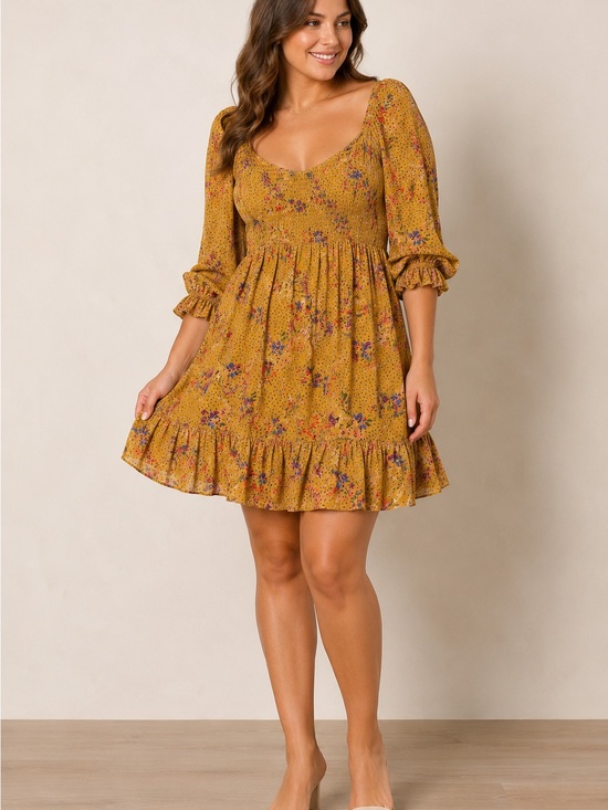 Angie Dresses & Skirts - Angie Mustard Floral Mini Dress